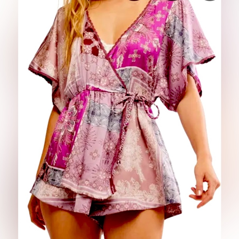 Free People Oasis Satin Faux Wrap Romper
